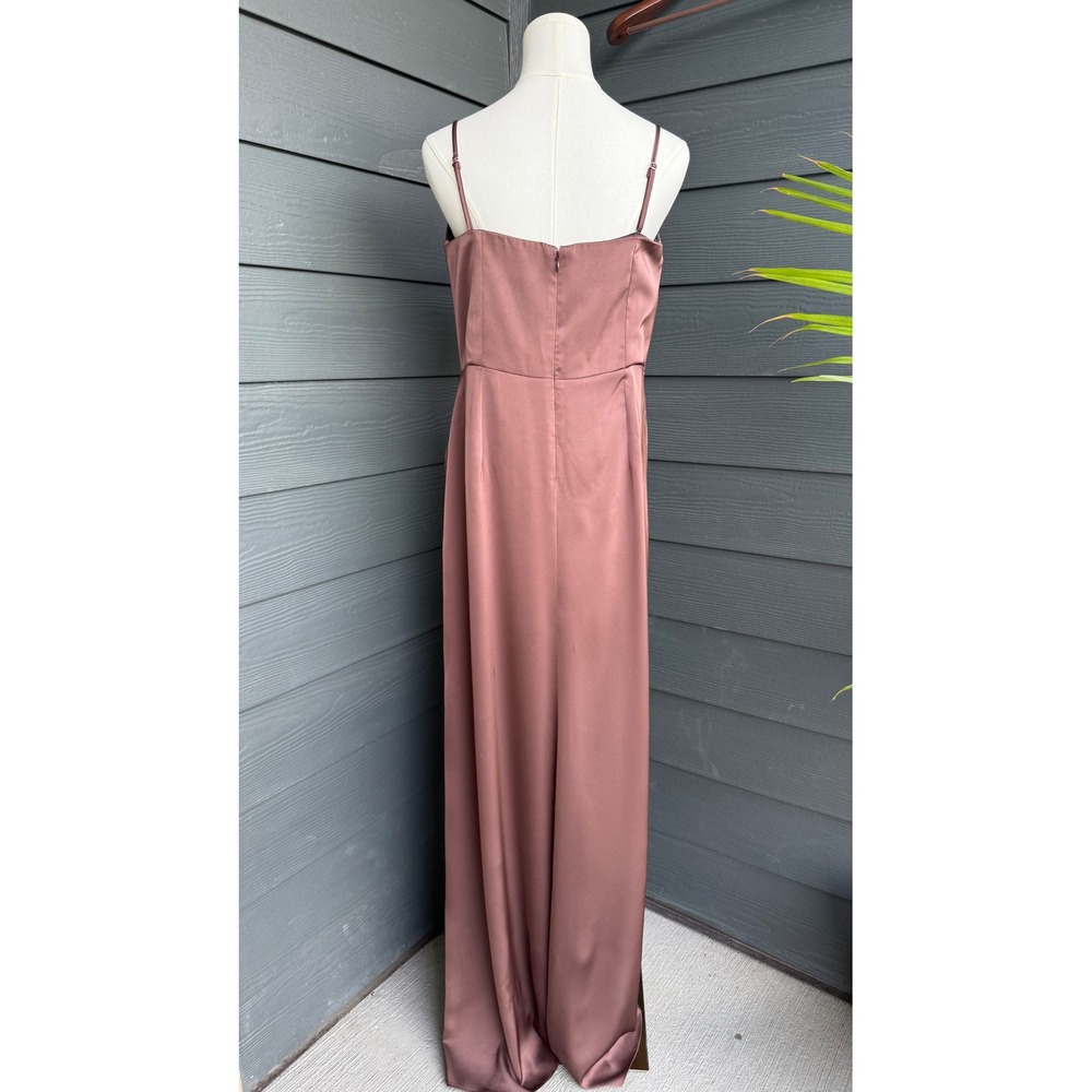 Birdy Grey Bronze Brown Satin Formal Maxi Dress Ruched Slip Gown Large - Picture 2 of 9